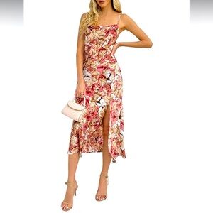 UTNISAN Women's Cowl Neck Spaghetti Strap Satin Slip Formal Midi Dress